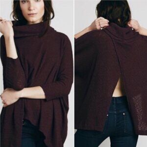 Free People FP Beach World Traveler Split Back Turtleneck Top Burgundy S